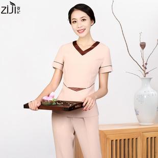 正品美容院工作服美秋冬拼接粉服色美容院容师工作装SPA美体技套