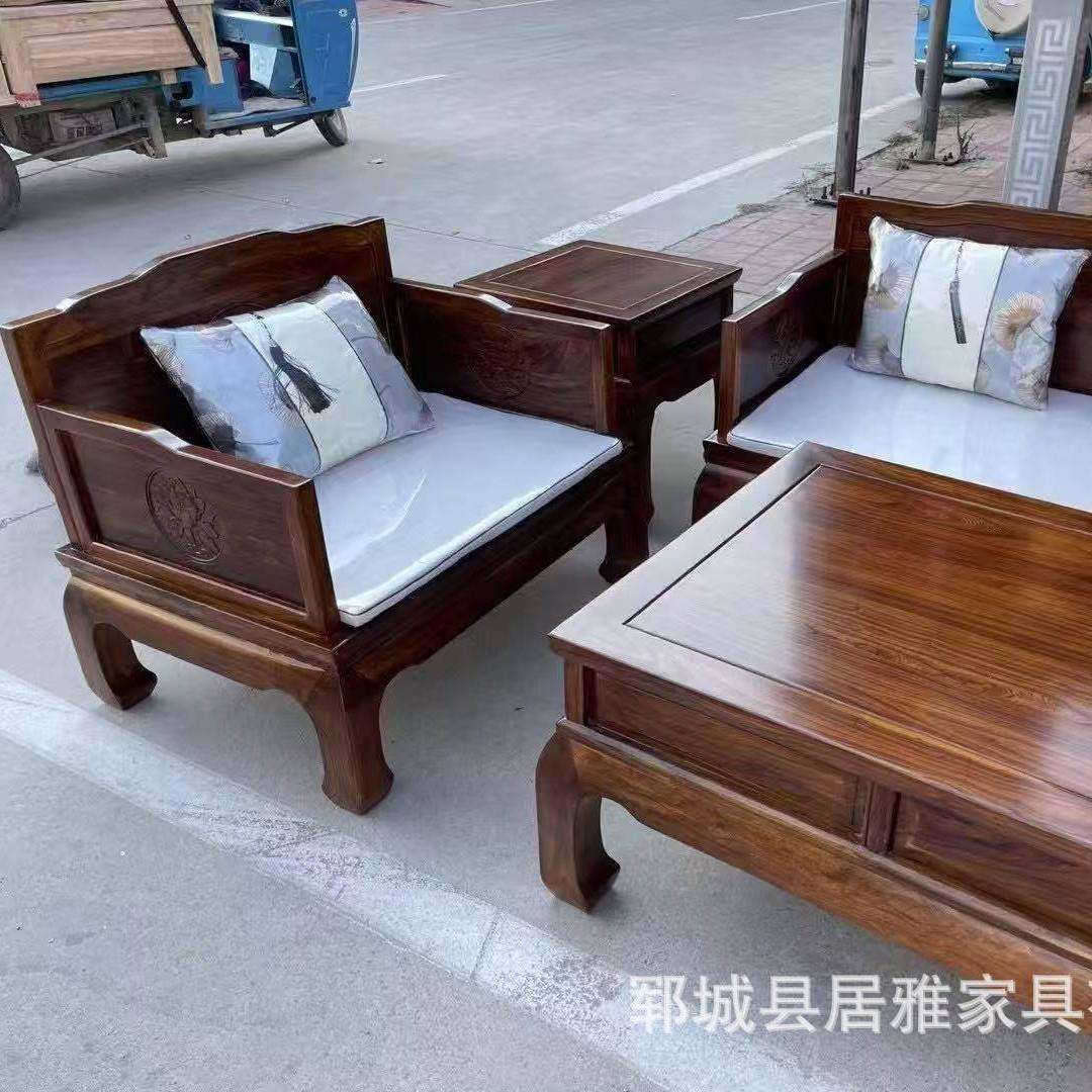 新中式实木沙发组合简约禅意老榆木明清古典榫卯中式客厅家具
