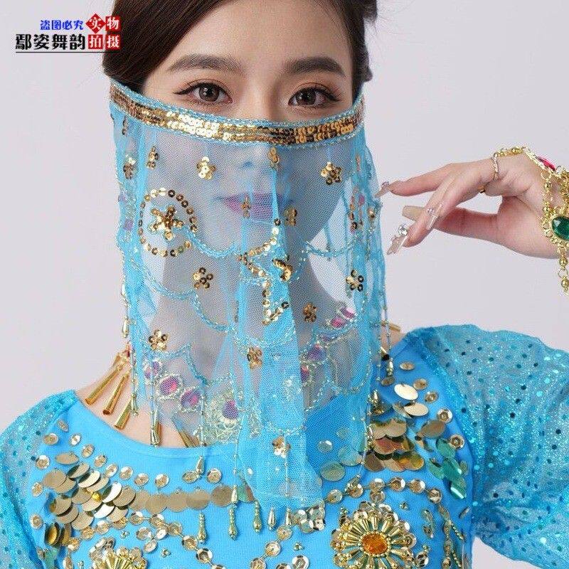 印度舞蹈表演出服面纱道具肚皮舞配饰品新款梅花纱巾面罩蒙脸面纱