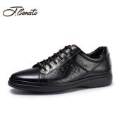 男皮底高端夏黑色开边珠 男软士休闲鞋 高档jbenato宾度男鞋 真春季