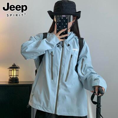 JEEP SPIRIT蓝色冲锋衣女2025新款春秋三合一防风防水超好看外套