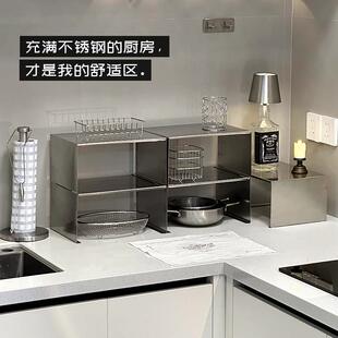 厨房台面不锈钢置物架双层调料品调味料收纳层架子桌面调味罐架分