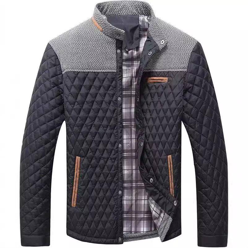 men Diamond Quilted Puffer Jacket Lightweight Casual Button图片