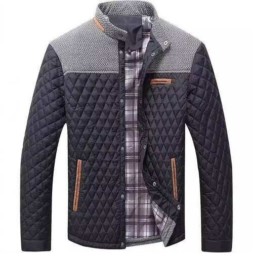 men Diamond Quilted Puffer Jacket Lightweight Casual Button