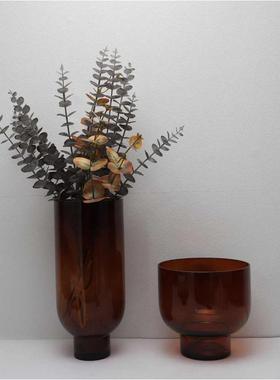 欧式创意玻璃棕色花器摆件样板房售楼部卧室书房客厅桌面玄关饰品