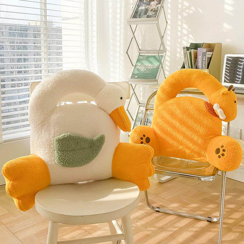 卡通桂花绒动物座椅护腰靠垫办公室久坐靠背抱枕腰托 托宿舍椅子