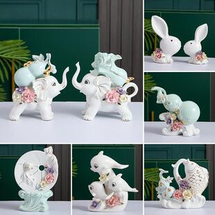 酒柜摆件客厅2026新款创意家居客厅陶瓷招财大象现代轻奢高端电视