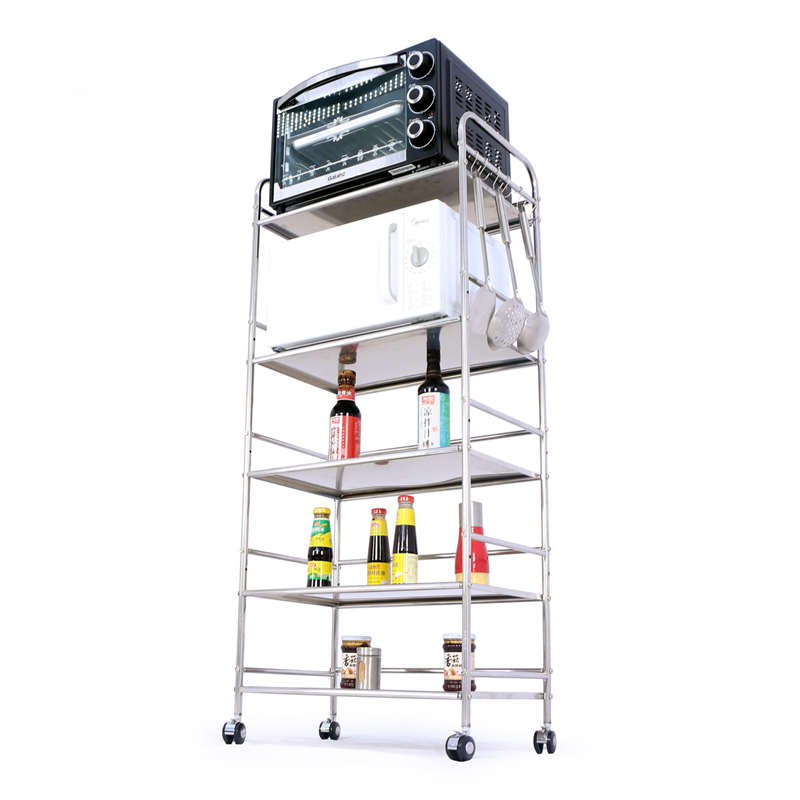 厨房置物架落地不锈钢微波炉架子锅架蔬菜架金属储物收纳用品用具