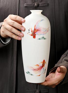 花瓶陶瓷纯手绘白瓷素烧青花瓷陶瓷堆金客厅插花器彷古复古风礼品