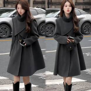 斗篷大衣女时尚 中长款 气质宽松显瘦毛呢外套 新款 欧洲站2025年冬季