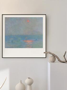 莫奈日出印象系列法式装饰画世界名画正方形餐厅风景北欧简约挂画