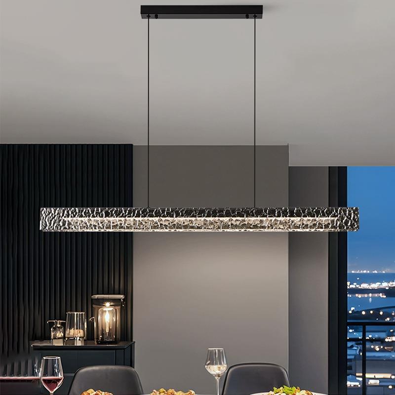 新款石头纹玻璃高级一字餐厅吊灯家装家用高档长条餐桌灯中山灯具
