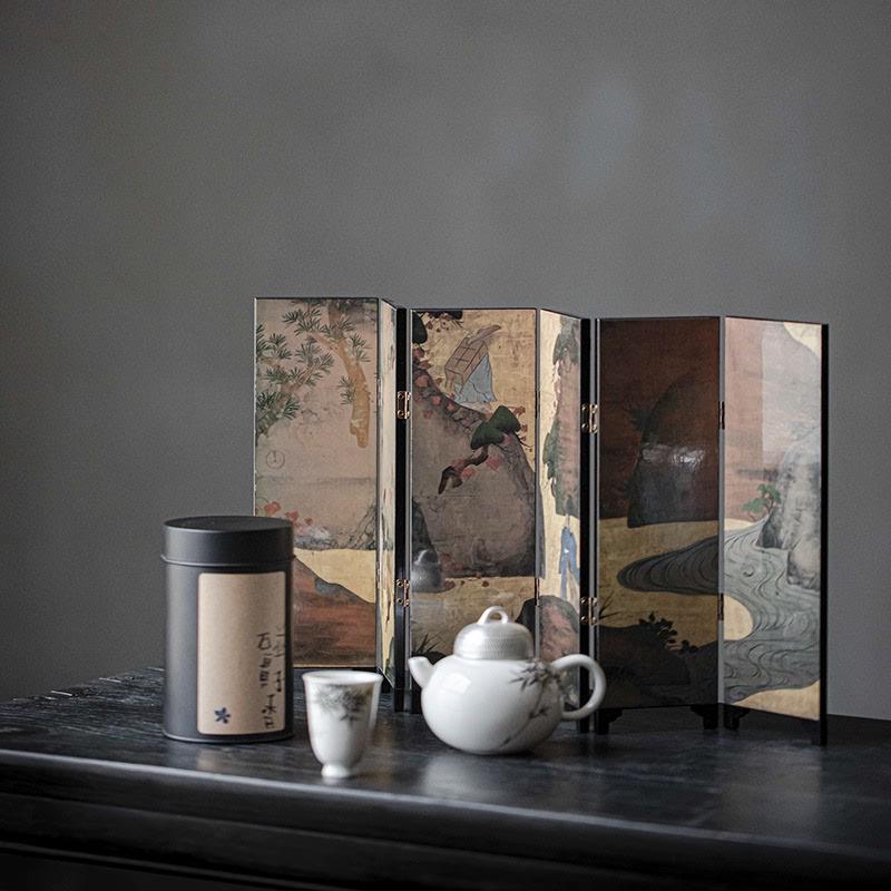 宜室茶话茶空间茶桌小屏风摆件中国风复古茶台漆器摆件茶道配件