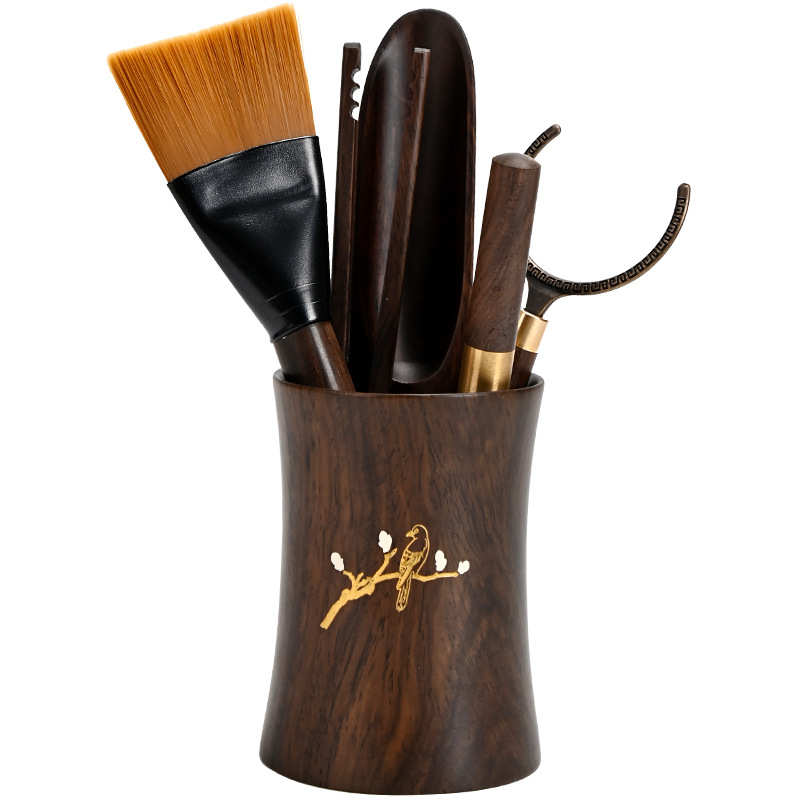 铜木茶道六君子套装大全黑檀实木功夫茶具配件茶杯夹茶针茶勺