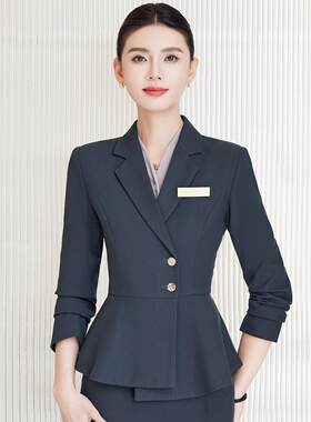 灰色收腰西装女秋冬职业套装珠宝店工作服酒店前台美容院经理高端