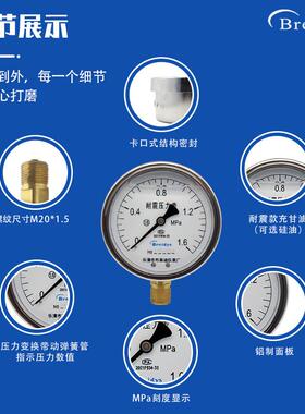 正装DTV力压力表0YN10耐震压表0-1.6MPA气压液压检油压送检款包过