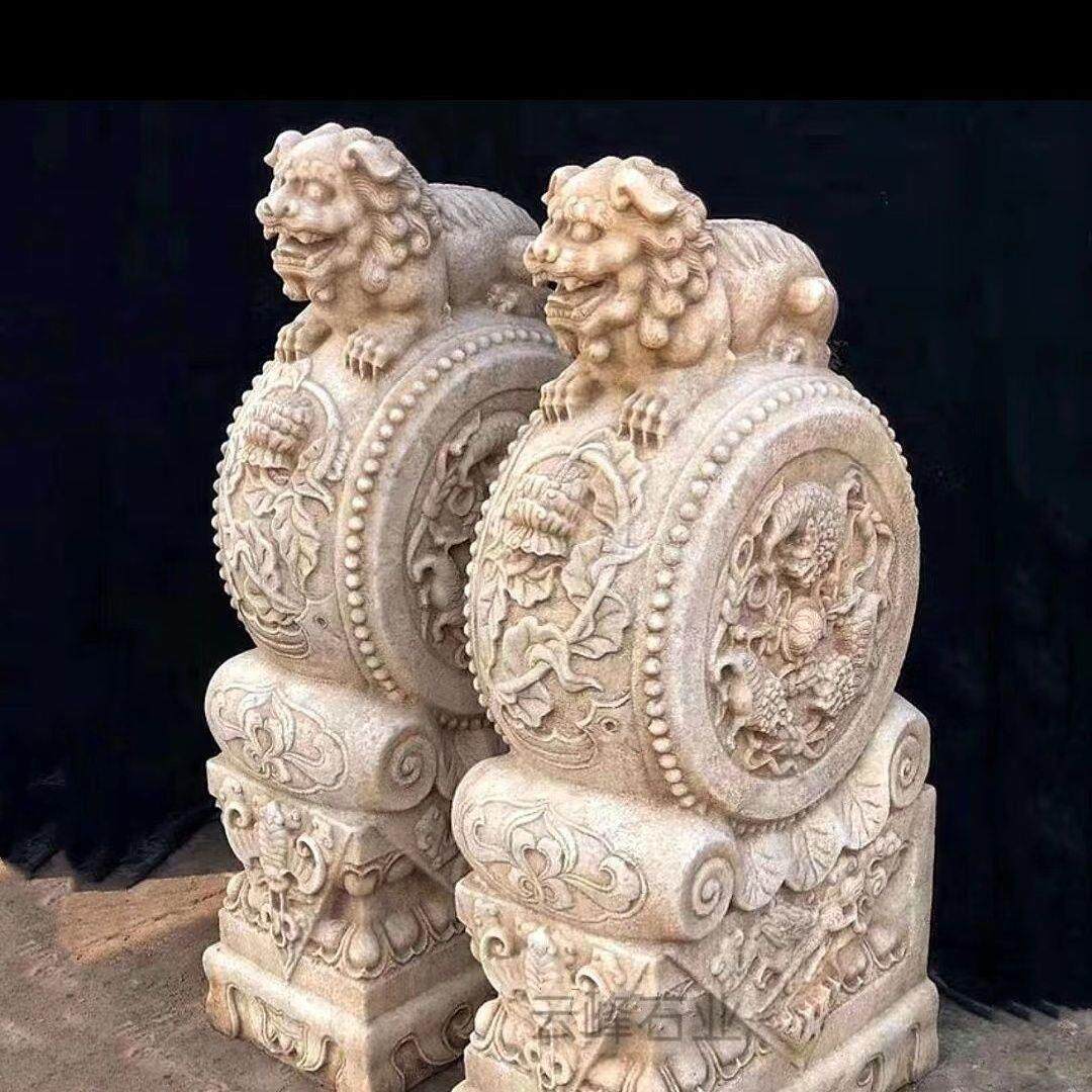 天然汉白玉仿古做旧门墩抱鼓石别墅庭院门口摆件石鼓石墩门口摆放