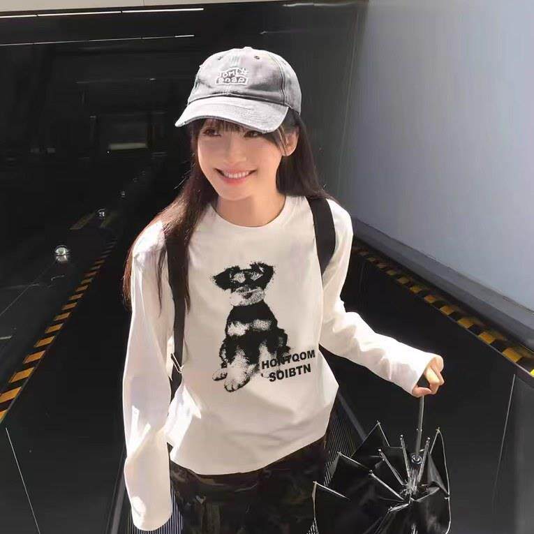 2026新款早秋巨好看长袖t恤女美式设计感上衣宽松纯棉内搭打底衫