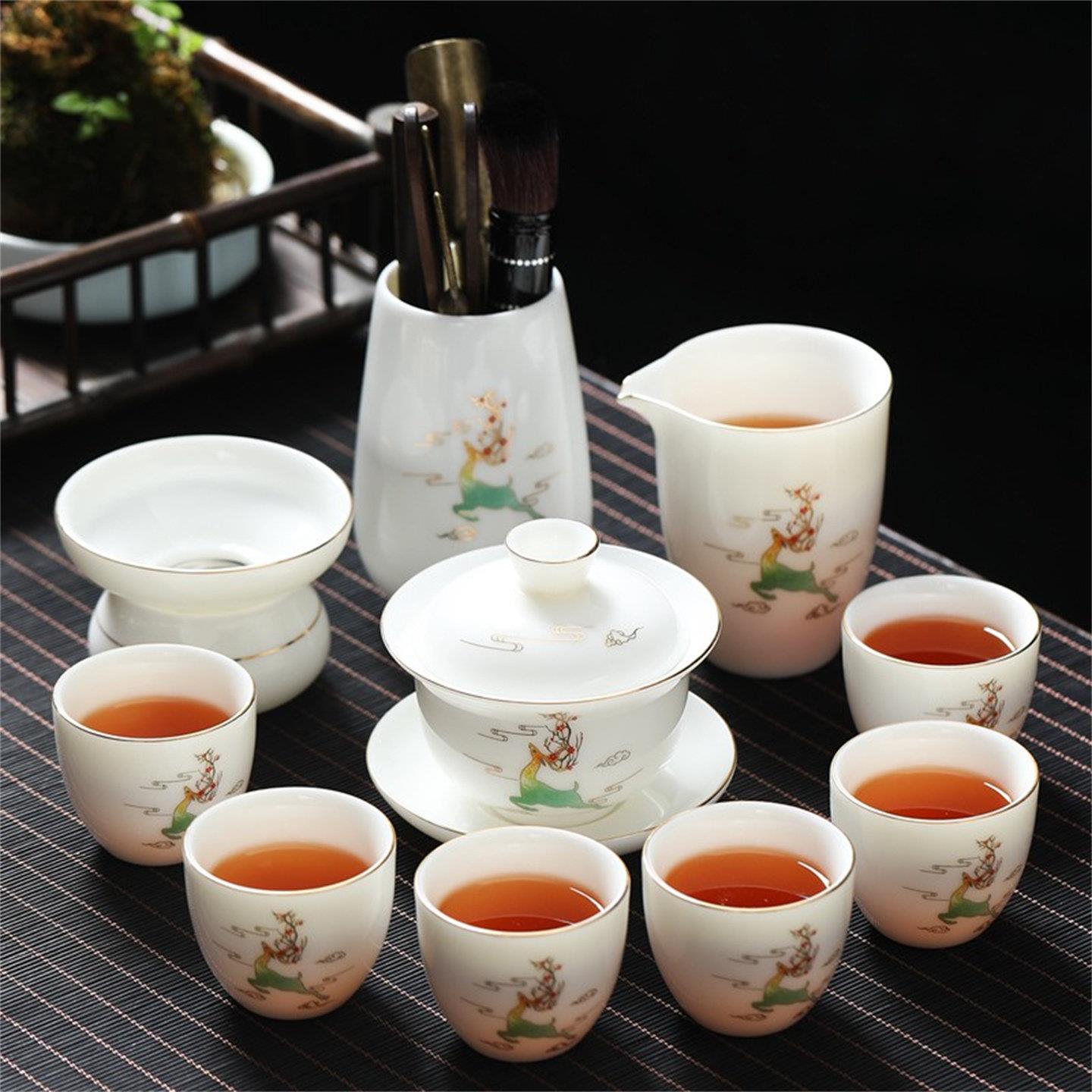 茶具套组功夫家用陶瓷器泡茶杯白羊脂玉茶壶高端盖碗玻璃客厅轻奢