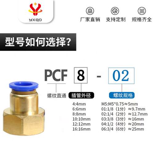 插直接fpc8-02气动接头内螺纹pcf10快-04 HVC兰帽内丝配pc件f16-0