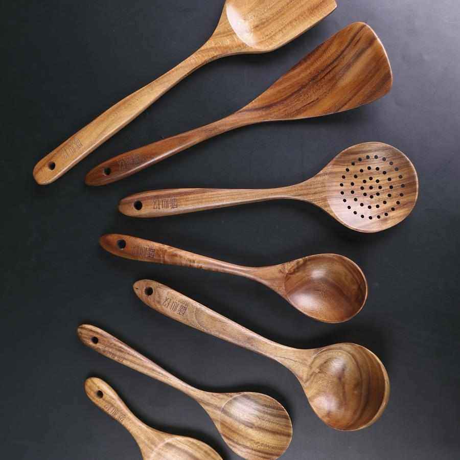 锅铲小木质汤勺木制漏勺厨房炒菜木铲木头勺子不粘锅柚木新款,厨房/烹饪用具,全套勺铲,淘宝优惠券,粉丝福利购,淘宝优惠卷