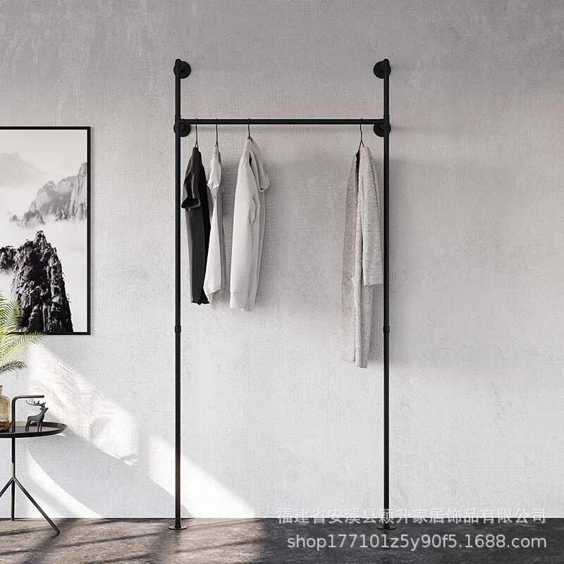 铁衣架工业艺壁挂批发展示架厂家复古架服装店陈列衣帽架水管