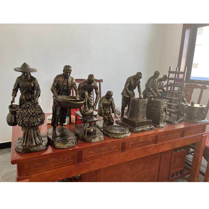 铸铜仿铜采茶文化人物雕塑茶园公园户外景观制茶流程茶艺雕塑摆件