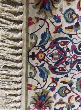 美式波希米亚彩色波斯民族风红绿白色打结流苏棉涤地毯地垫