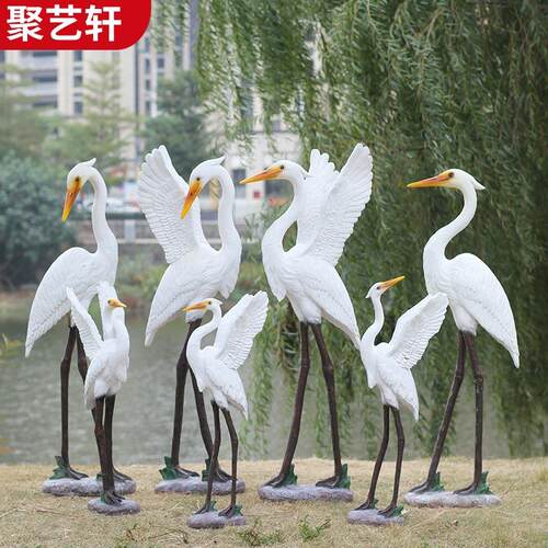 户外仿真白鹭雕塑花园庭院假山水池造景摆件小区装饰园林景观小品