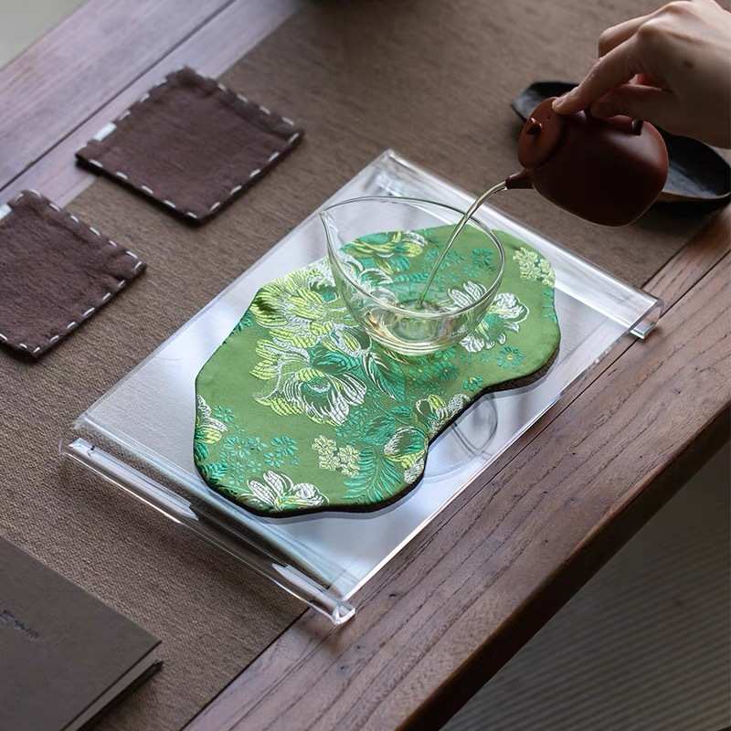 宜室茶话亚克力磨砂壶承干泡台组合创意小茶盘茶托盘茶布茶道配件