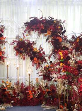 新款中式婚礼婚道饰具舞台庆舞台景装红金色排花路引背花点ADU角