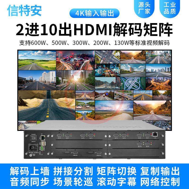 高清1/2进10出路监控视频解码器HDMI拼接屏高清数字网络解码矩阵
