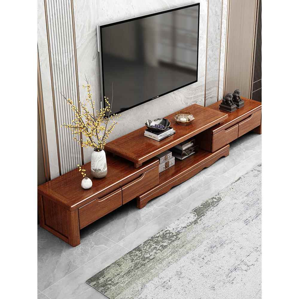 金丝胡桃木实木电视柜现代小户型家具客厅原木可伸缩电视机柜地柜