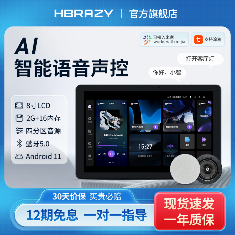 HBRAZY智能涂鸦吸顶音响背景音乐主机家居控制器嵌入式系统播放器
