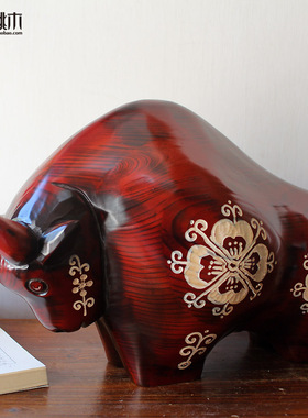 中式家居饰品开运牛摆件生肖存钱罐实木质工艺品创意摆设开业礼品