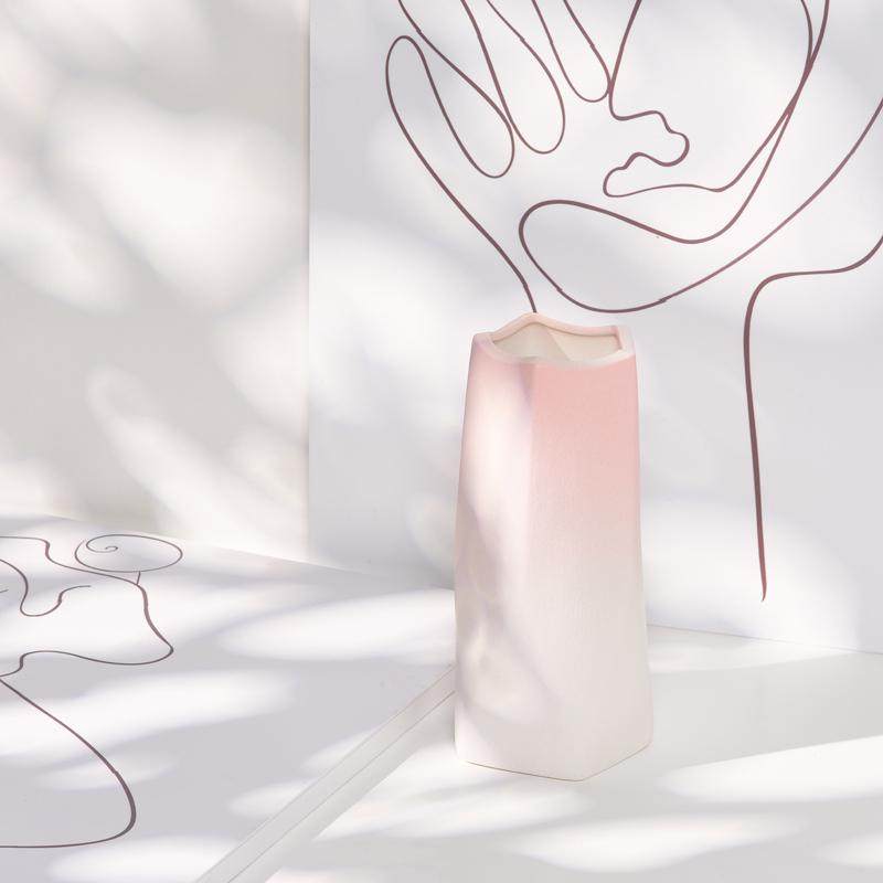 白色渐变粉色陶瓷干花花瓶水养家居装饰北欧现代简约客厅插花驰兆,家居饰品,花瓶,淘宝优惠券,粉丝福利购,淘宝优惠卷