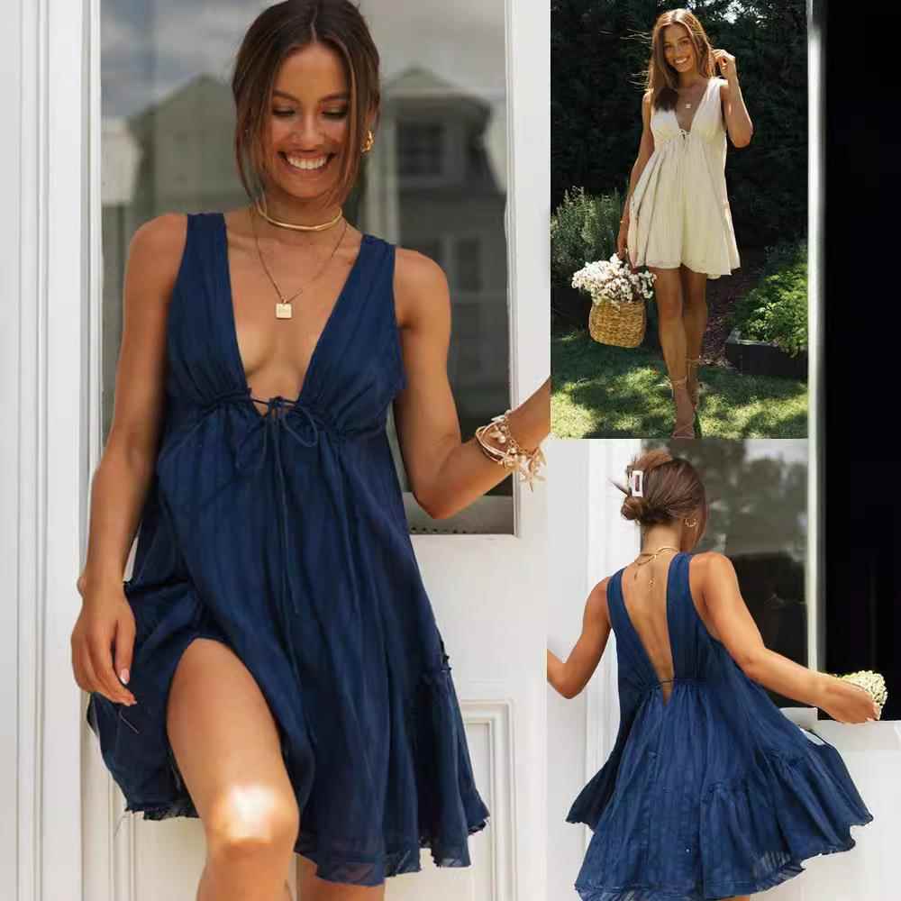 skirt dress drawstring V-neck front back irregular and