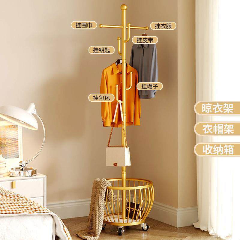 衣架立式落地衣置帽卧室床头衣服物架家落用衣服地架式带轮挂aNcS