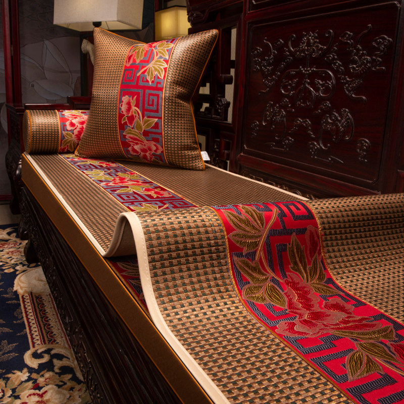 夏季凉席沙发垫坐垫冰丝藤席凉垫子新中式实木家具套罩巾定制座