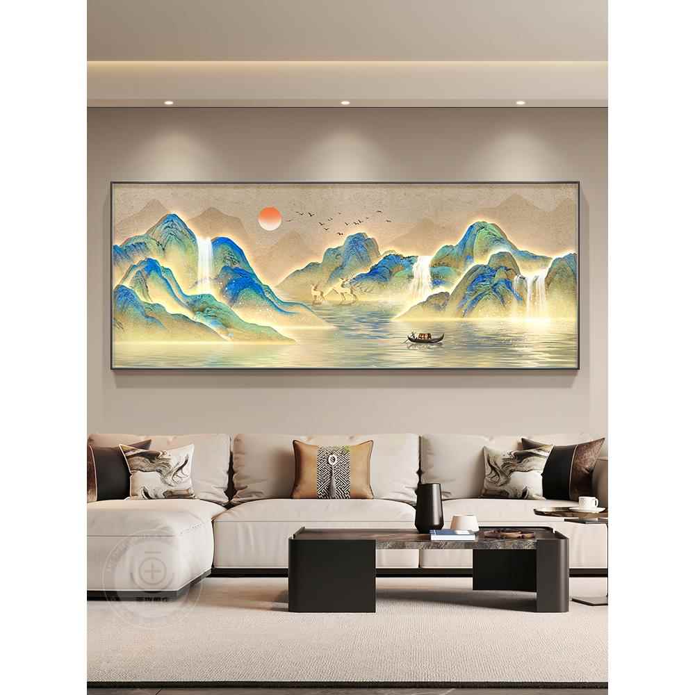 千里江山图客厅装饰画新中式山水画大气横幅靠山图沙发背景墙挂画