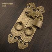 中式 门拉手挂锁门闩彷古锁扣把手 纯铜搭扣锁门扣柜门直条拉手老式