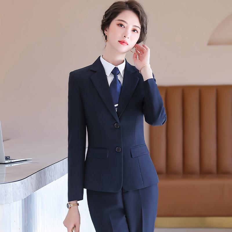 职业装西装套装女春秋藏青色面试正装工装气质工作服女士西服外套