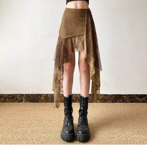 Women's lace patchwork mid length skirt