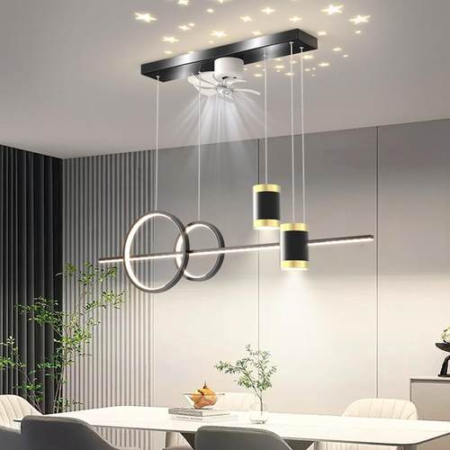 餐厅灯2024新款现代简约爆款网红高级感轻奢创意极简风扇一体吊灯