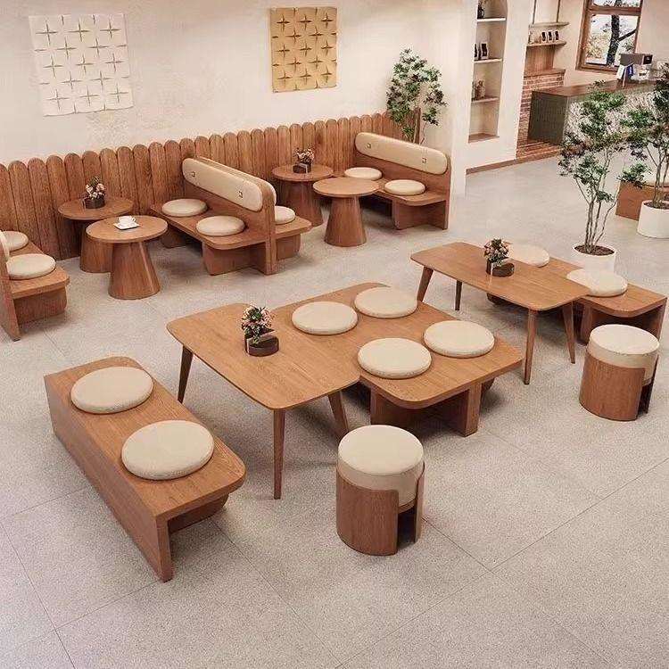 现代卡座沙发奶茶店桌椅组合咖啡厅复古餐桌商用餐饮茶楼靠墙座椅