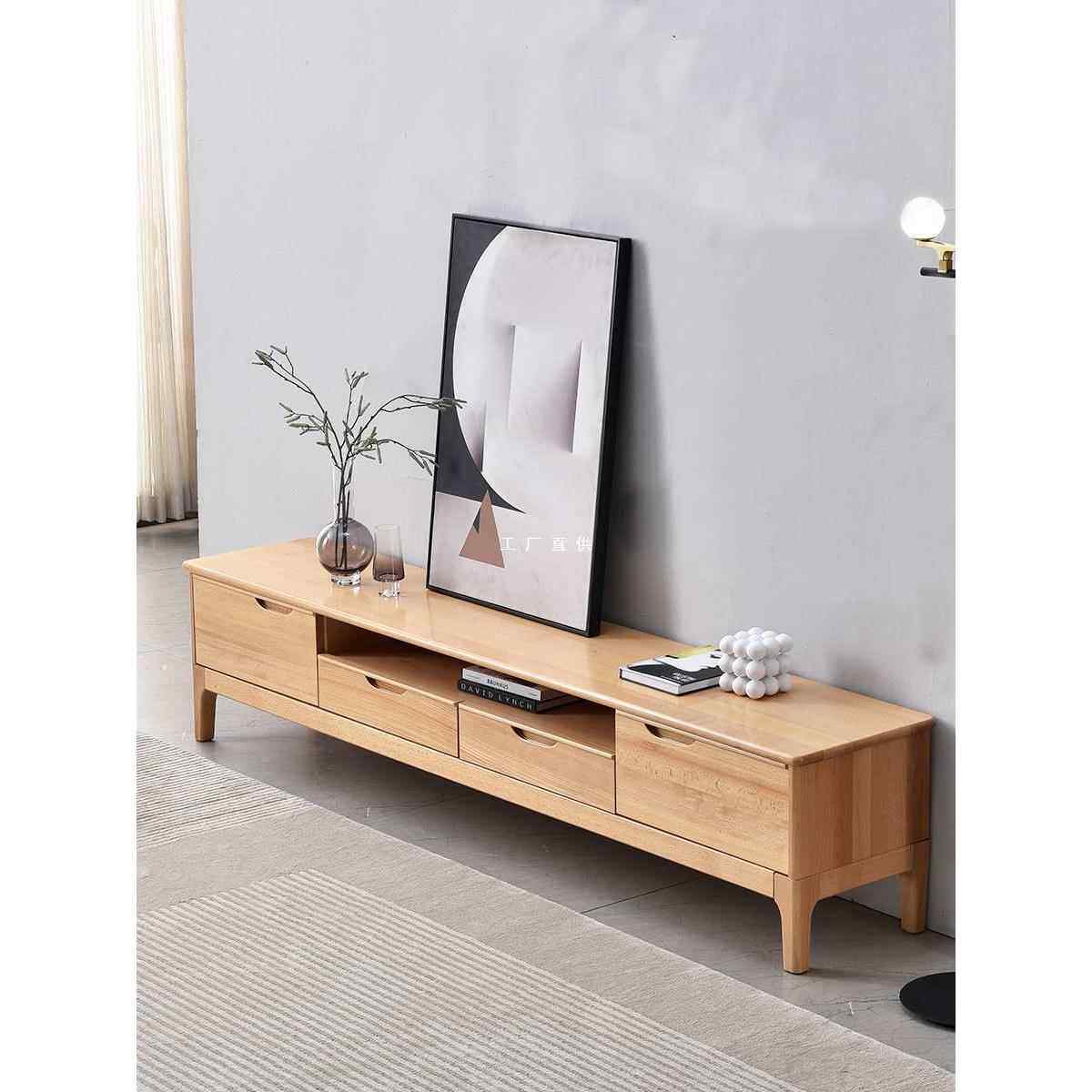 实木电视柜伸缩地柜组合全榉木原木中古高柜客厅储物靠墙