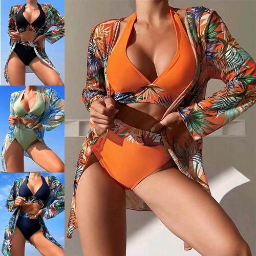 Swimsuit three draped gauze style high waist split