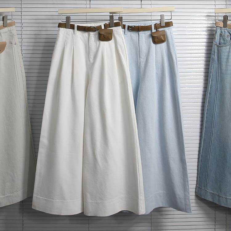 Y.Y35002春夏新品高腰显瘦宽松阔腿裤女时尚腰包休闲长裤牛仔蓝