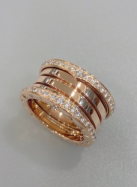 公价9万+】99新宝格丽18K玫瑰金双排钻弹簧戒指正品AN856293二手