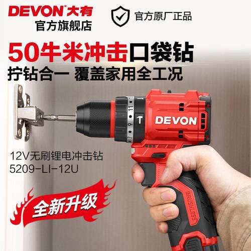 DEVON大有12V无刷电钻5209 大扭力50牛棘轮夹头电动螺丝刀